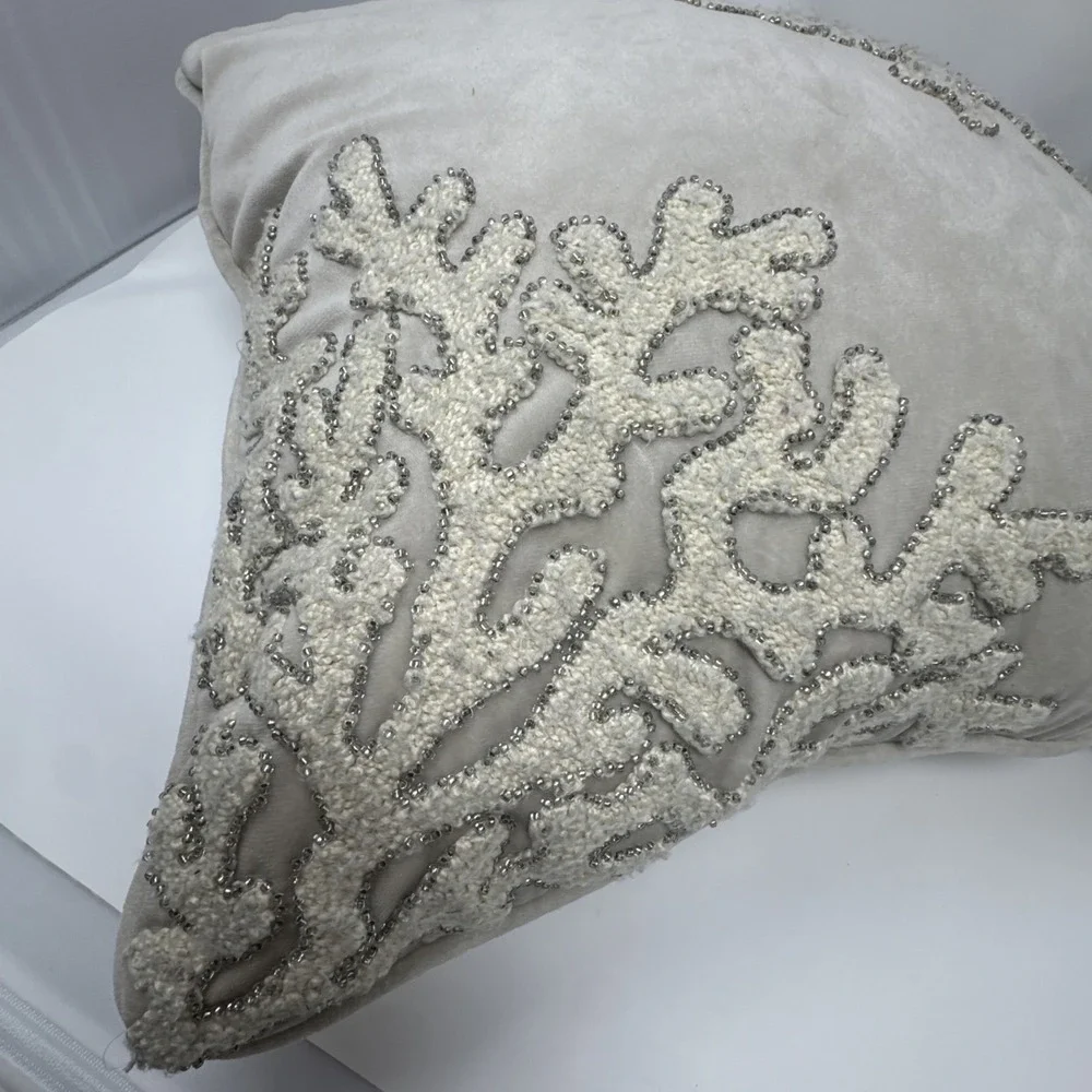 2 Pier 1 Coral Reef Beaded Throw Pillows gray ivory beach coastal nautical ocean